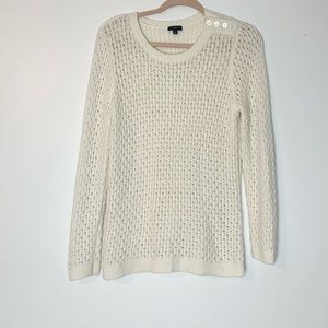 Talbots Petite Lambs Wool Blend Long Sleeve Cable Knit Ivory Sweater Women Sz M